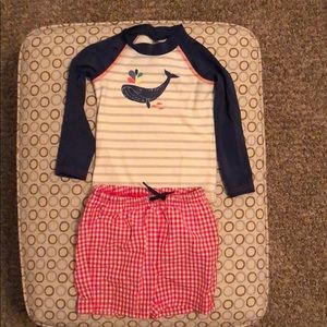 Baby Boden swim shorts and rash guard
